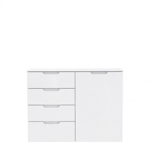 Commode dressing blanc laqué 1 porte, 4 tiroirs - SIENNA