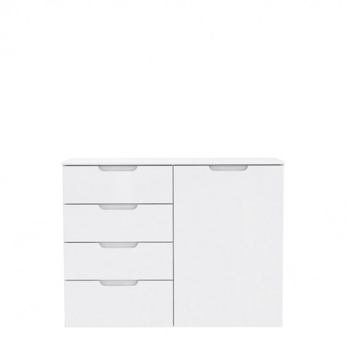 Commode dressing blanc laqué 1 porte, 4 tiroirs - SIENNA