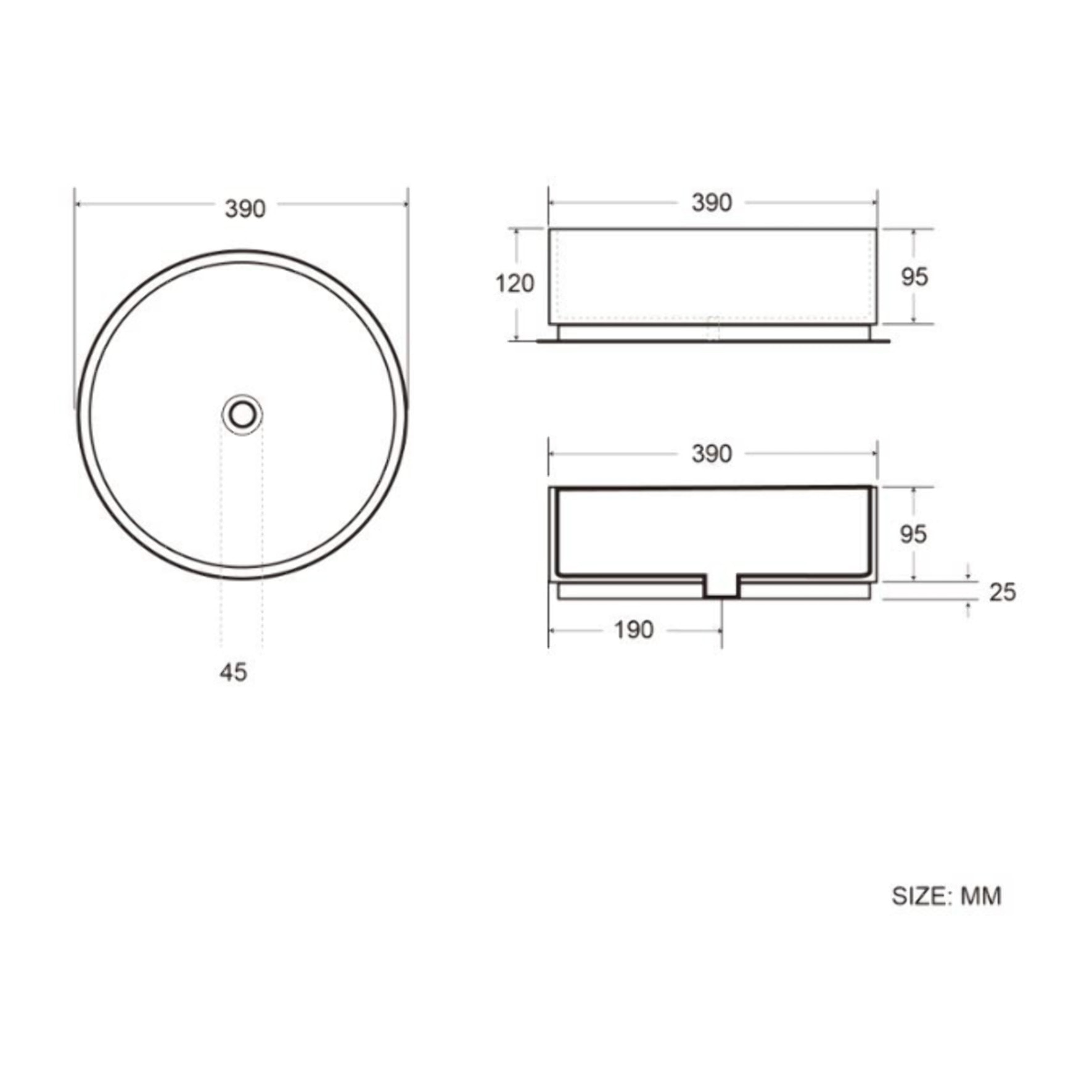 Vasque à poser ronde en céramique diamètre 39 cm - effet marbre noir mat - sans trop-plein - SAT Infinitio