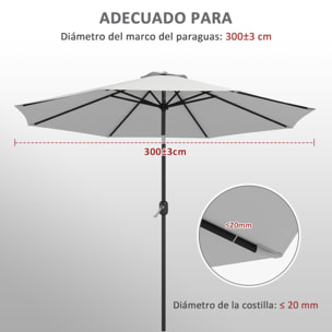 Toldo de Recambio de Sombrilla de 3 m Toldo de Repuesto para Sombrilla de Patio con Ventilación Superior Cubierta de Repuesto para Parasol de Poliéster para Exteriores Blanco