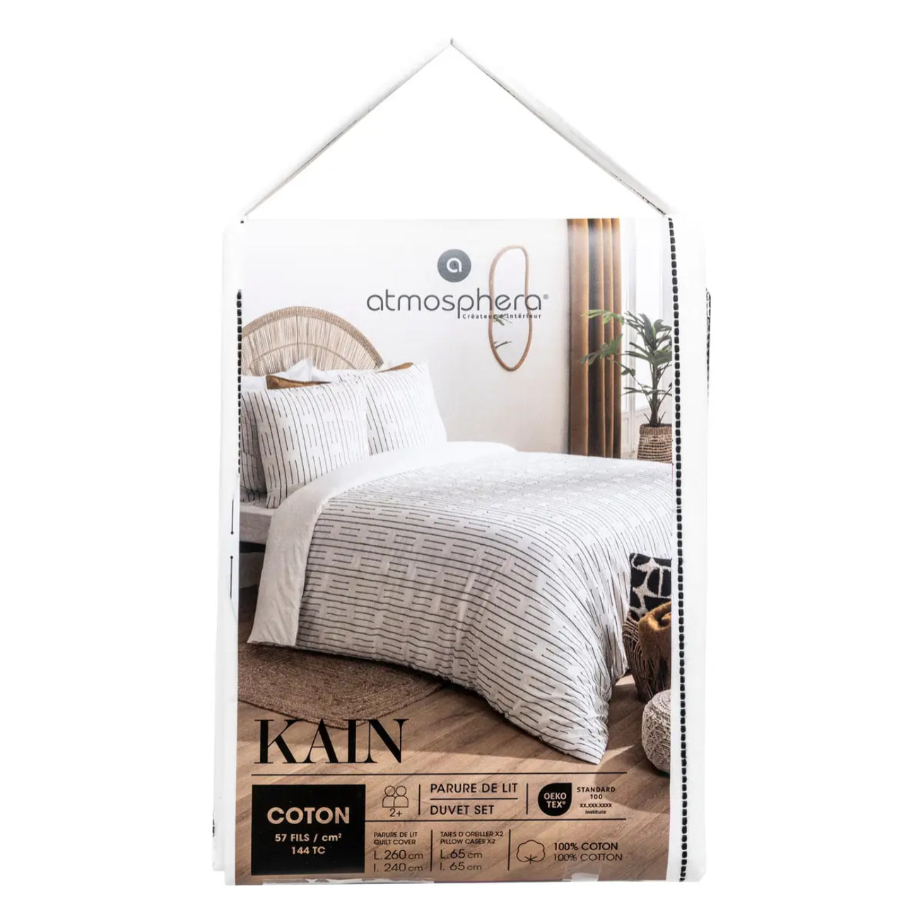 Parure de lit Kain coton blanc/noir 260x240cm