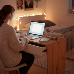 Scrivania Con Cassetto Tavolo Studio Ufficio Moderno Mobile Desk Struttura Salvaspazio Home Office Cameretta e Studio 81.5x40x77 Cm Bianco e Rovere