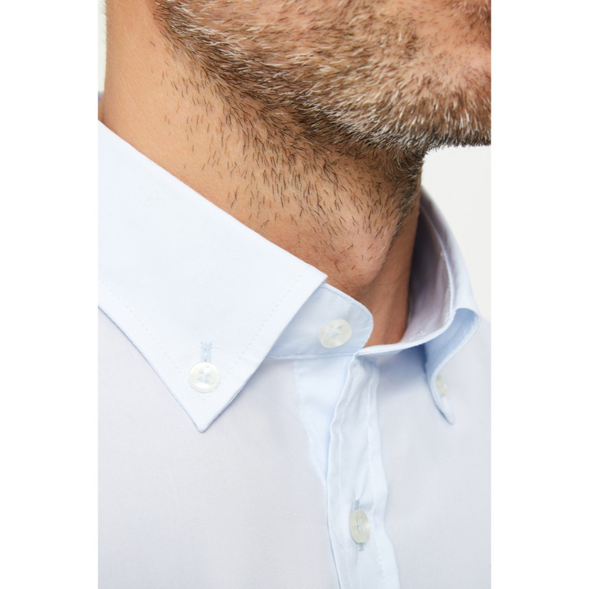 Camicia Uomo 1 Bottone Button Down Slim Popeline Stretch Unito Celeste