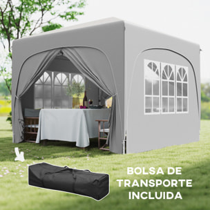 Carpa Plegable 3x3 m, Cenador Pabellón de Jardín con Altura Ajustable de 3 Niveles, 4 Paredes Laterales, Ventanas y Bolsa Transporte, UPF50+, Impermeable para Fiestas, Exterior, Gris