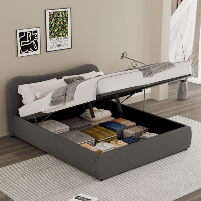MILANO Lit coffre 160x200cm design arrondi velours côtelé gris