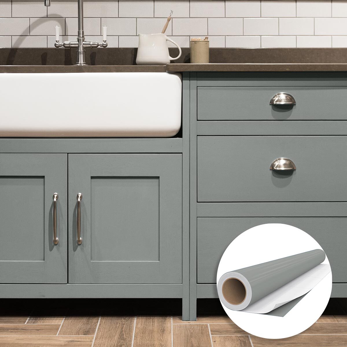 Rouleau adhésif décoratif Vinyle au Mètre - Gris tourterelle - Sticker Lavable Imperméable Mur Cuisine Meubles