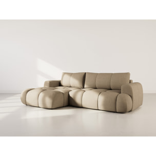 Yulin - Canapé d'angle gauche 4 places convertible avec coffre en tissu bouclette - Marron