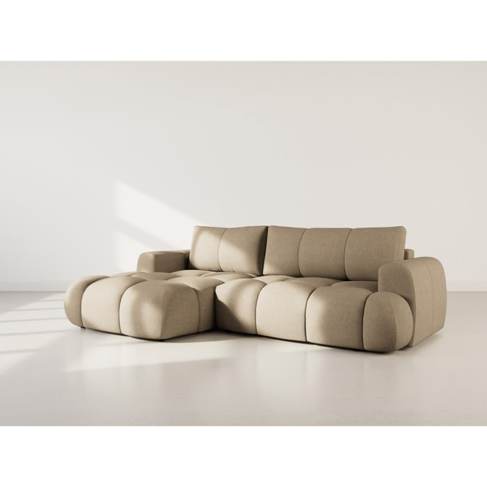 Yulin - Canapé d'angle gauche 4 places convertible avec coffre en tissu bouclette - Marron