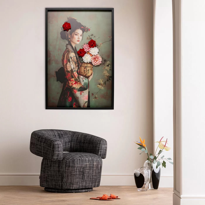 Tableau femme en kimono bouquet 3D 84x124cm Kare Design