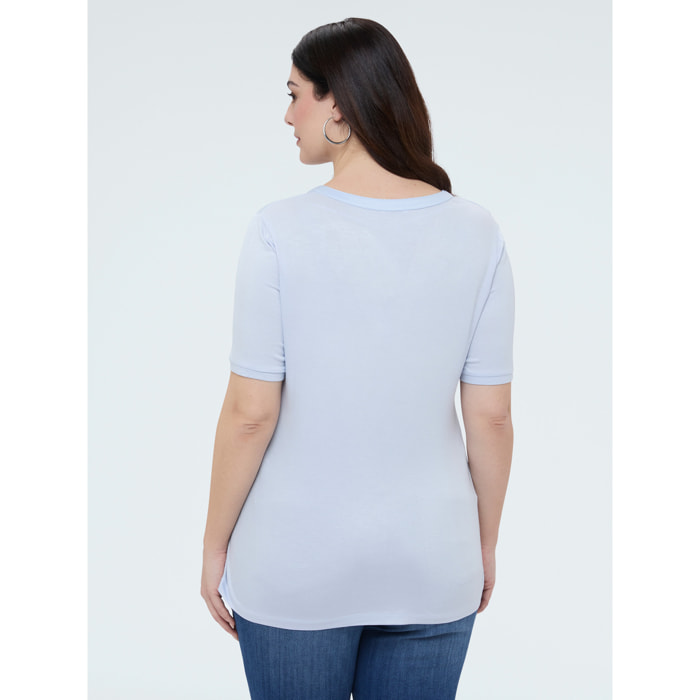 Fiorella Rubino - T-shirt bimaterica in misto viscosa - Azzurro