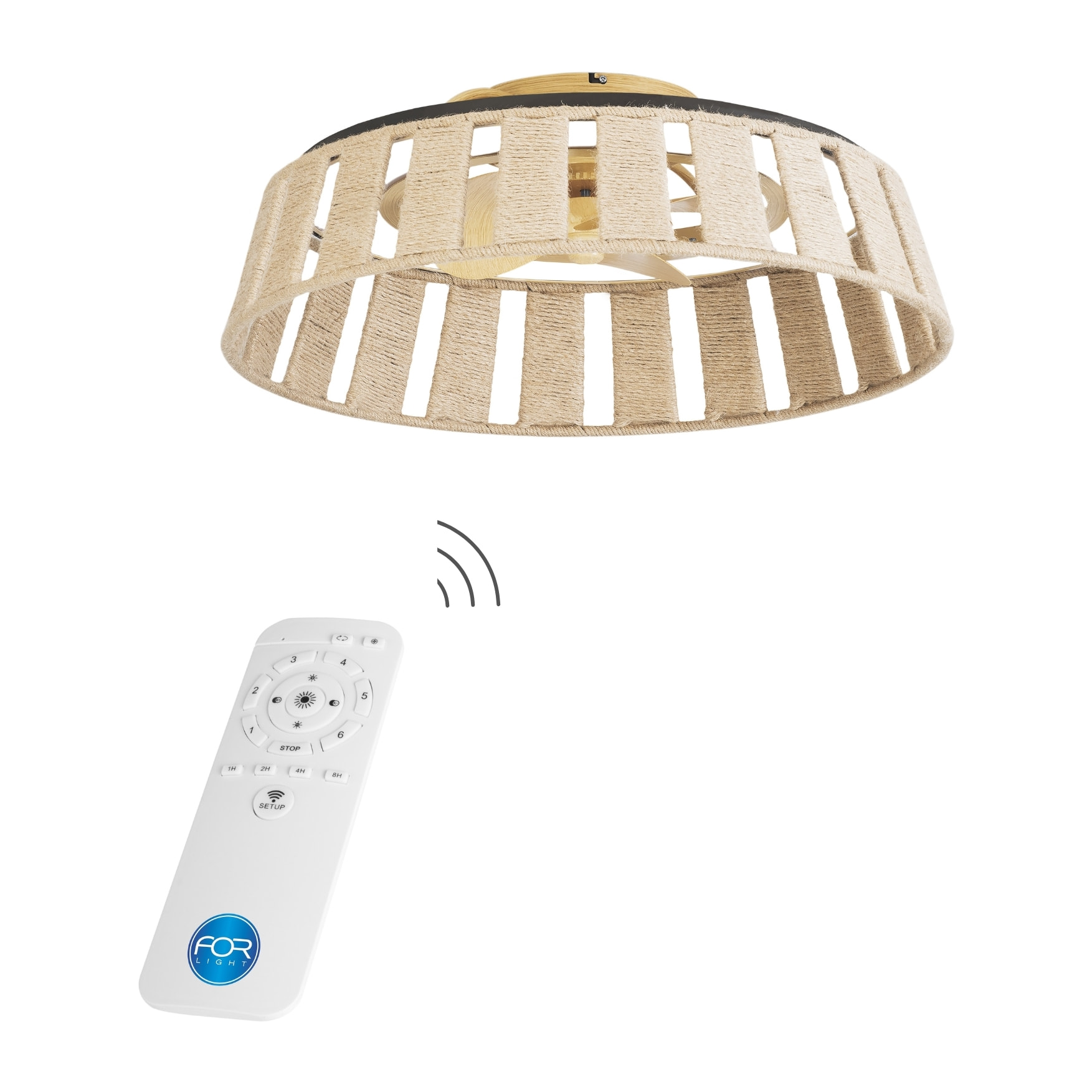 Forlight Mim - Ventilador de Techo con Lámpara LED sin Aspas con Pantalla de Cuerda Trenzada 6 Velocidades Luz Regulable