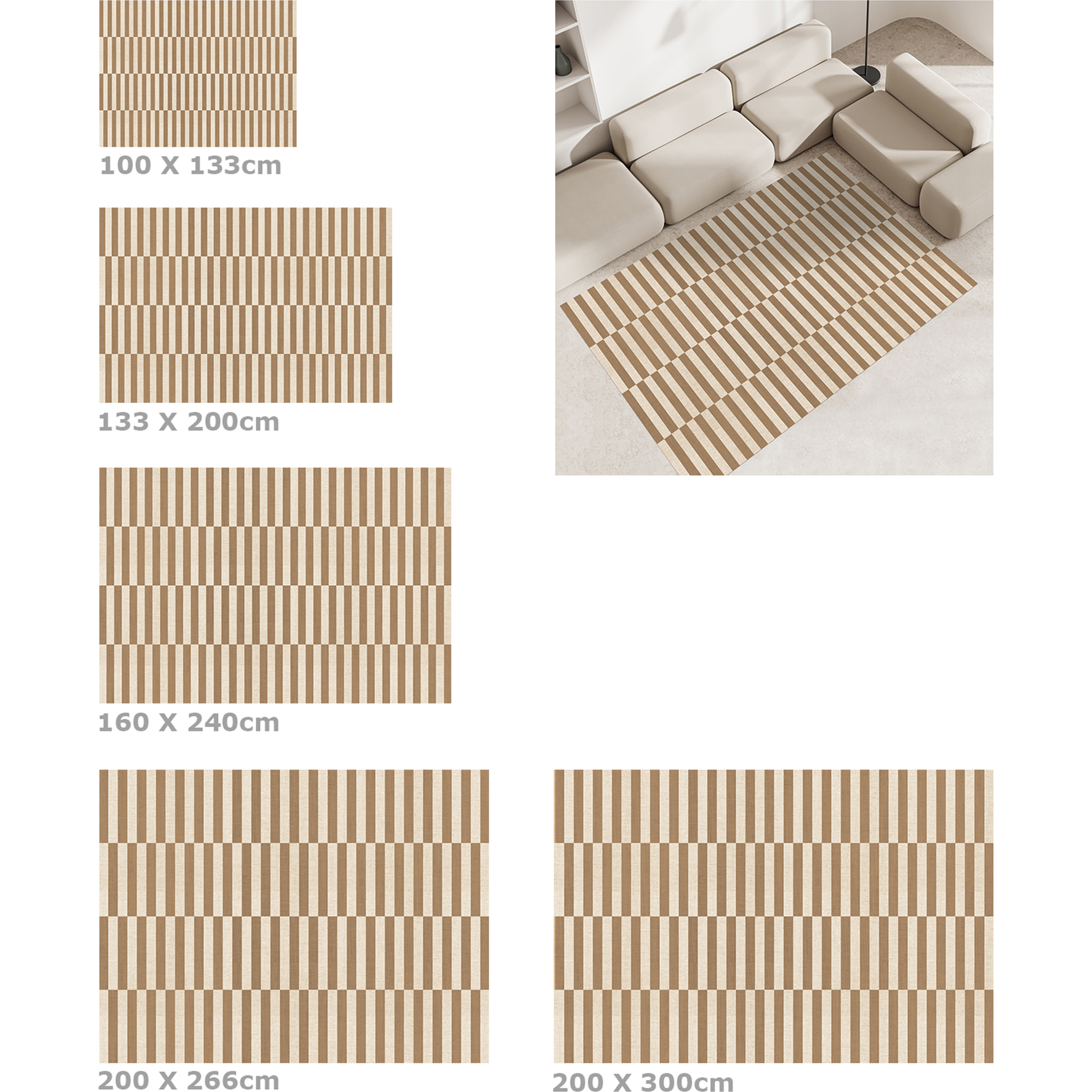 Alfombra de vinilo Dynamic Marron 200x266 cm -PVC antideslizante, vinilica para cocina o salón, lavable, estilo abstracto
