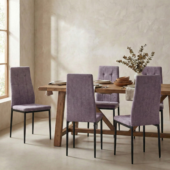 Sedie sala da pranzo in tessuto prugna con gambe metallo - Milano