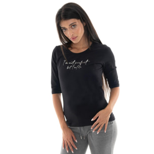 Camiseta de algodón elástico con mangas 3/4 para mujer Leone 1947 Braid