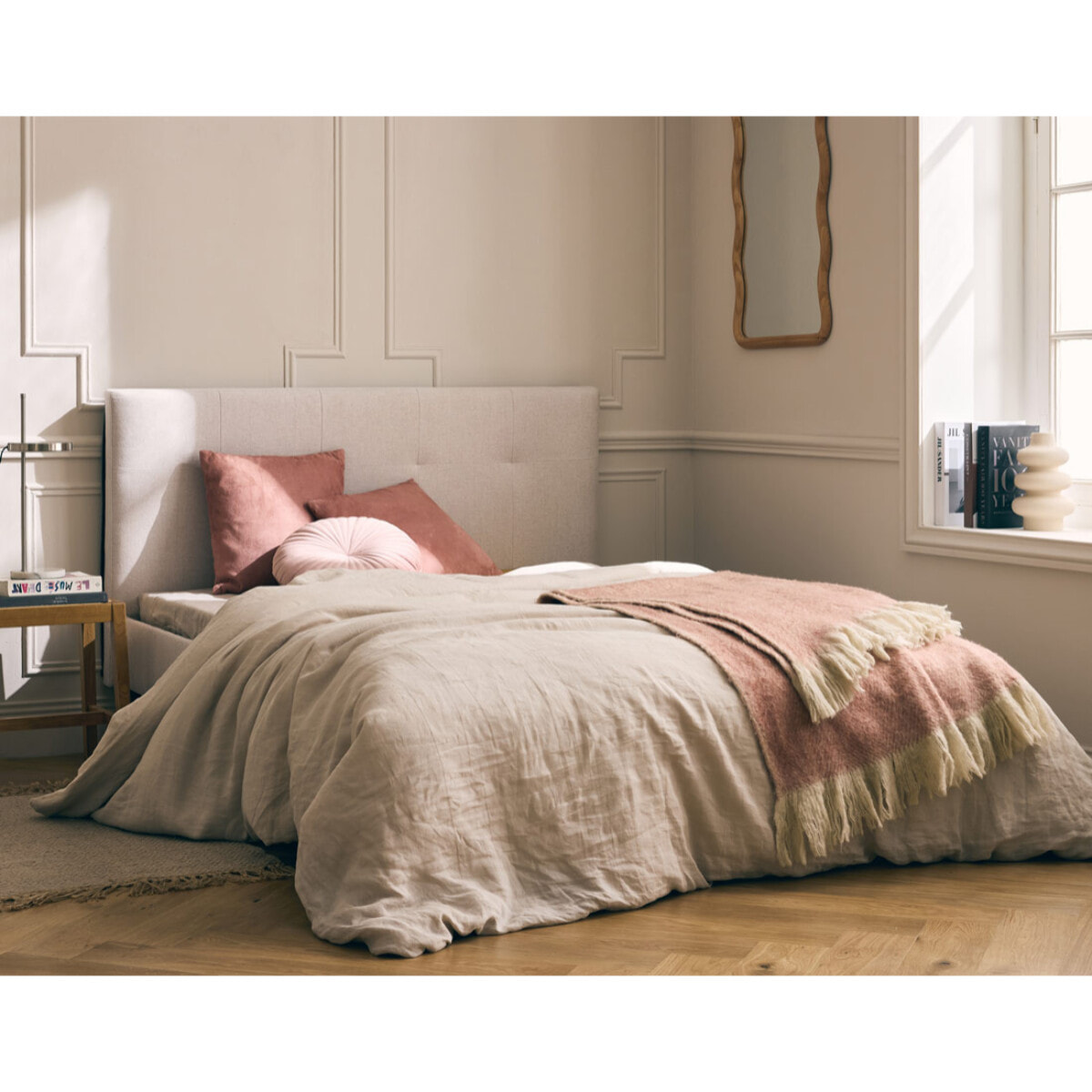 Monet - lit - 140x190 - sommier inclus - en tissu - Beige