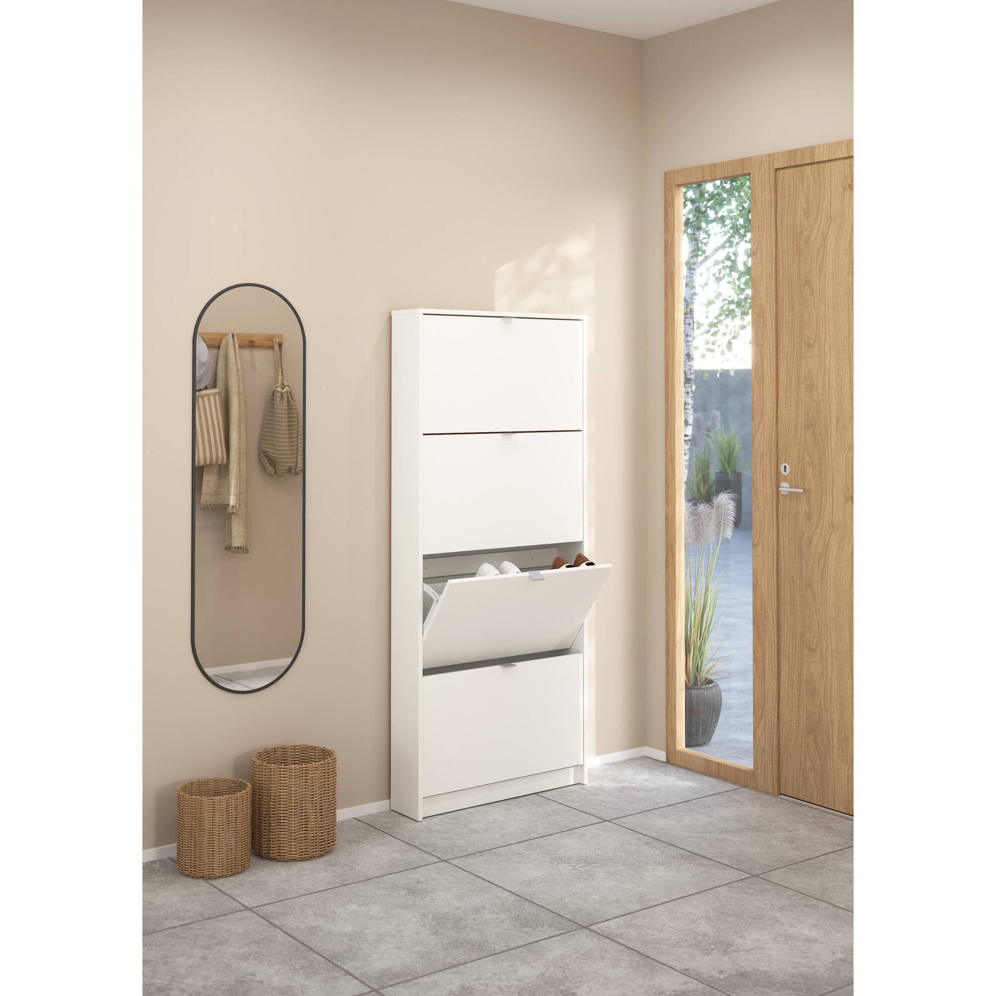 Scarpiera Desideria, Mobile portascarpe, Armadio da ingresso multiuso, Mobiletto per calzature, 70x17 h162 cm, Bianco