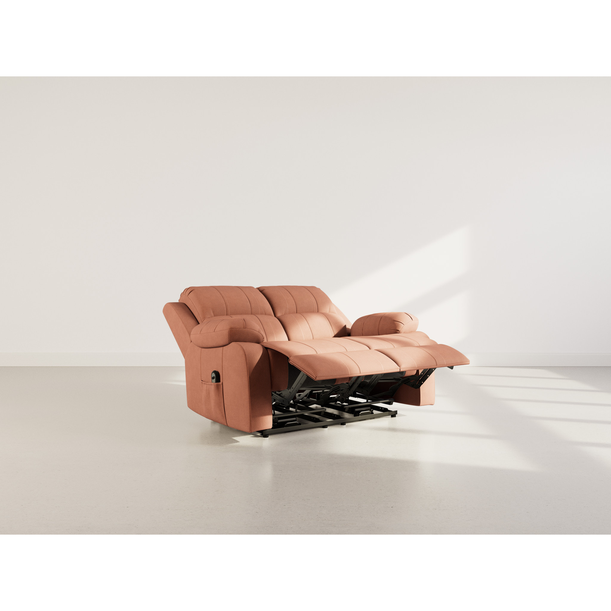 Armand - Canapé 2 places relax électrique en velours côtelé - Terracotta