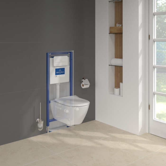 Pack WC sans bride Subway 2.0 avec abattant frein de chute + bâti Viconnect PRO + plaque blanche  + Tabouret bois