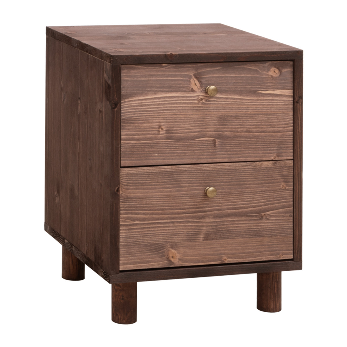 Mesita de noche de madera maciza con dos cajónes en tono nogal de 51x38cm Alto: 50.5 Largo: 37.5 Ancho: 36
