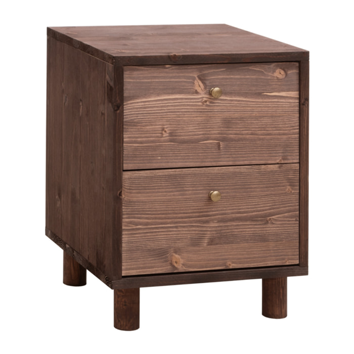 Mesita de noche de madera maciza con dos cajónes en tono nogal de 51x38cm Alto: 50.5 Largo: 37.5 Ancho: 36