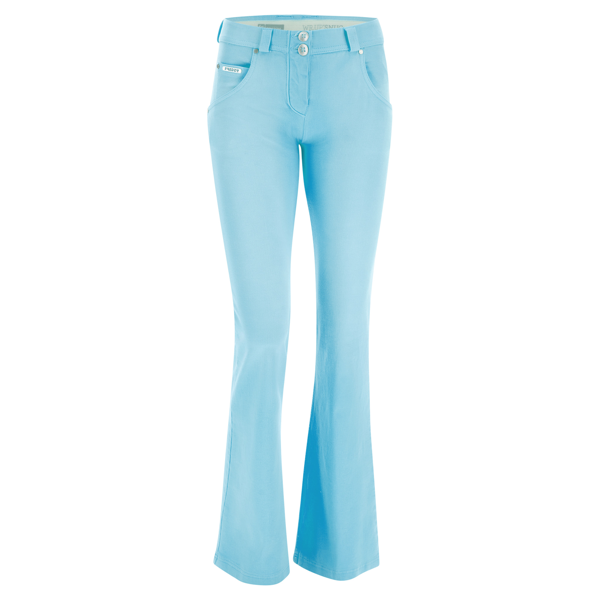 Pantaloni push up WR.UP® flare vita bassa gabardine effetto used