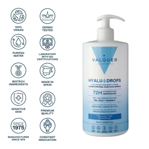Valquer Hyaludrops Loción Corporal Sin Perfume – Hidratación 72H - 700 ml