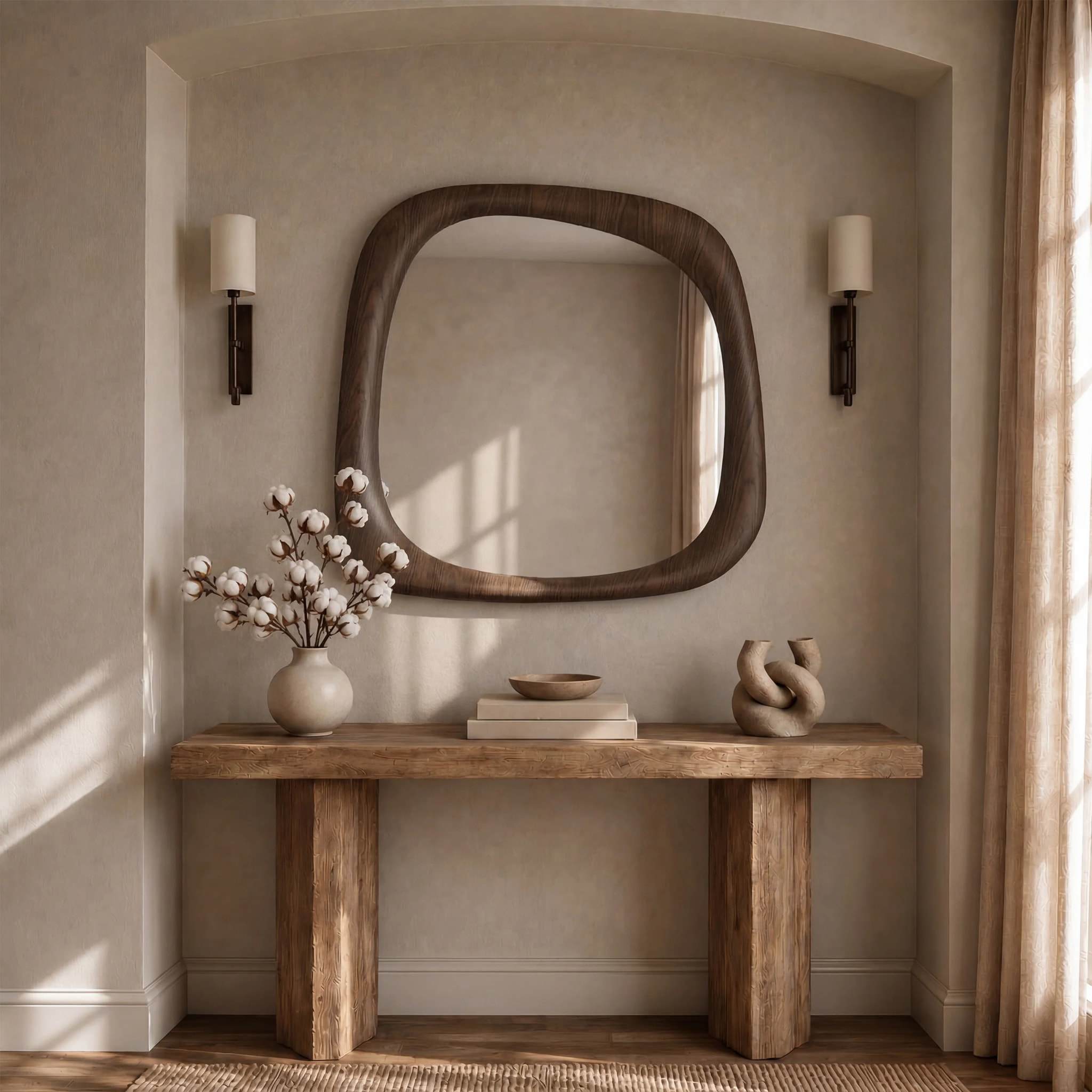 Miroir carré en placage noyer, 90 x 90 cm - Yoko