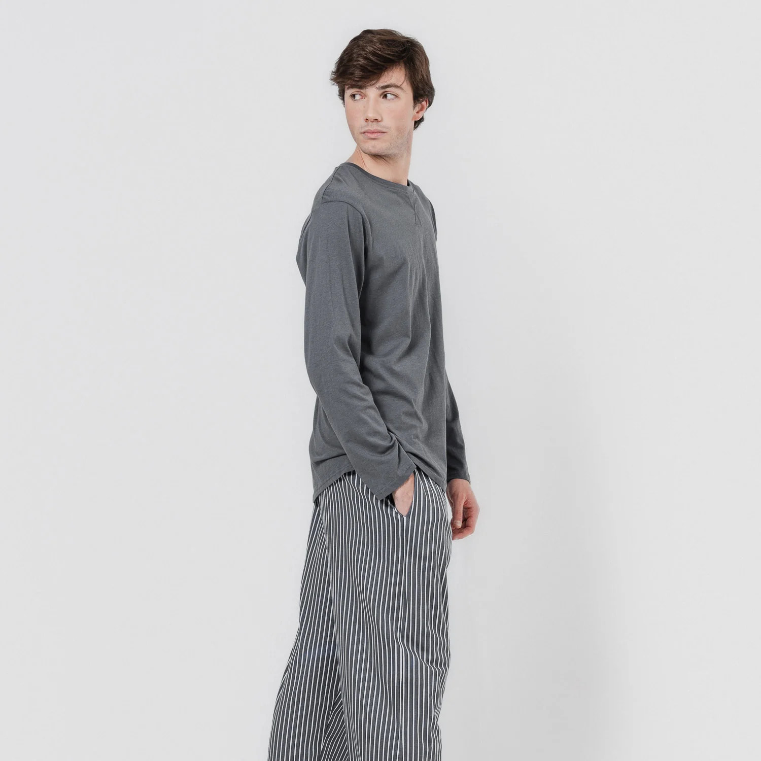 Pijama largo algodón hombre Raya Hercules Gris