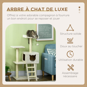 Arbre à chat multi-équipement griffoirs niche plateformes échelle jeu boule suspendue crème