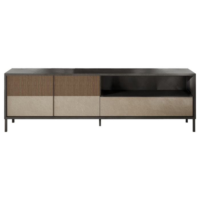 Jules - meuble tv - 2 portes et 1 tiroir - 206 cm - Gris / Bois