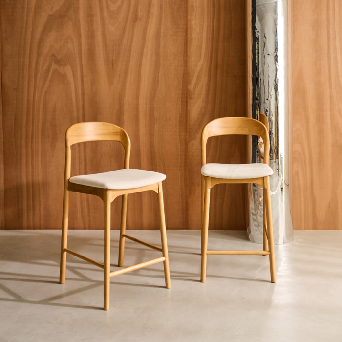 Tabouret de bar vintage bois d'hévéa et tissu 67,5cm (lot de 2) ATHENA