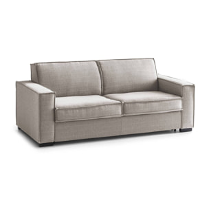 Divano letto 3 posti Asteroide, Sofà Soggiorno apertura girevole, Tessuto imbottito, Braccioli standard, 100% Made in Italy, Cm 220x95h90, Tortora