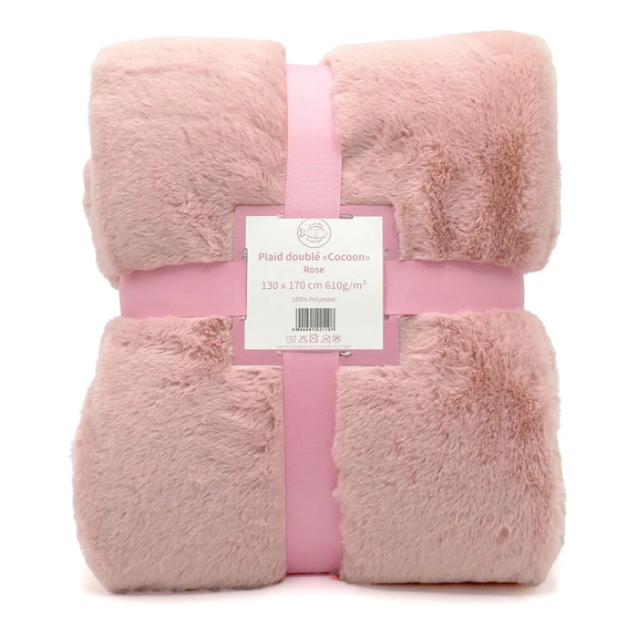 Plaid imitation "Lapin" - Cocoon Rose - 610g/m²
