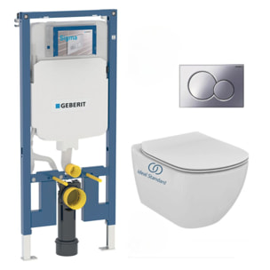 Pack WC Bati-support Geberit extra-plat UP720 + WC Ideal Standard Tesi Aquablade + Abattant softclose + Plaque Chrome