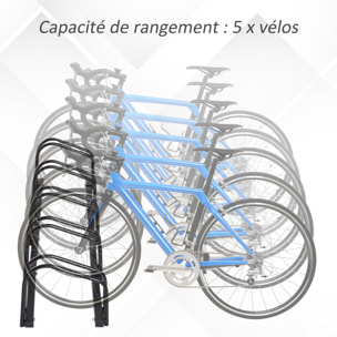 Râtelier 5 vélos range-vélos support rangement vélo 135L x 33l x 27H cm acier noir