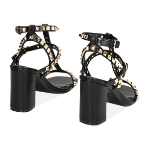 Sandalo donna nero con borchie, tacco 8,5 cm