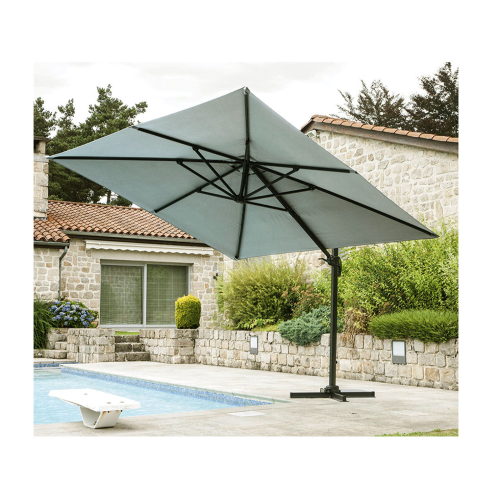 Parasol déporté 3x3m - gris perle - SUNKING