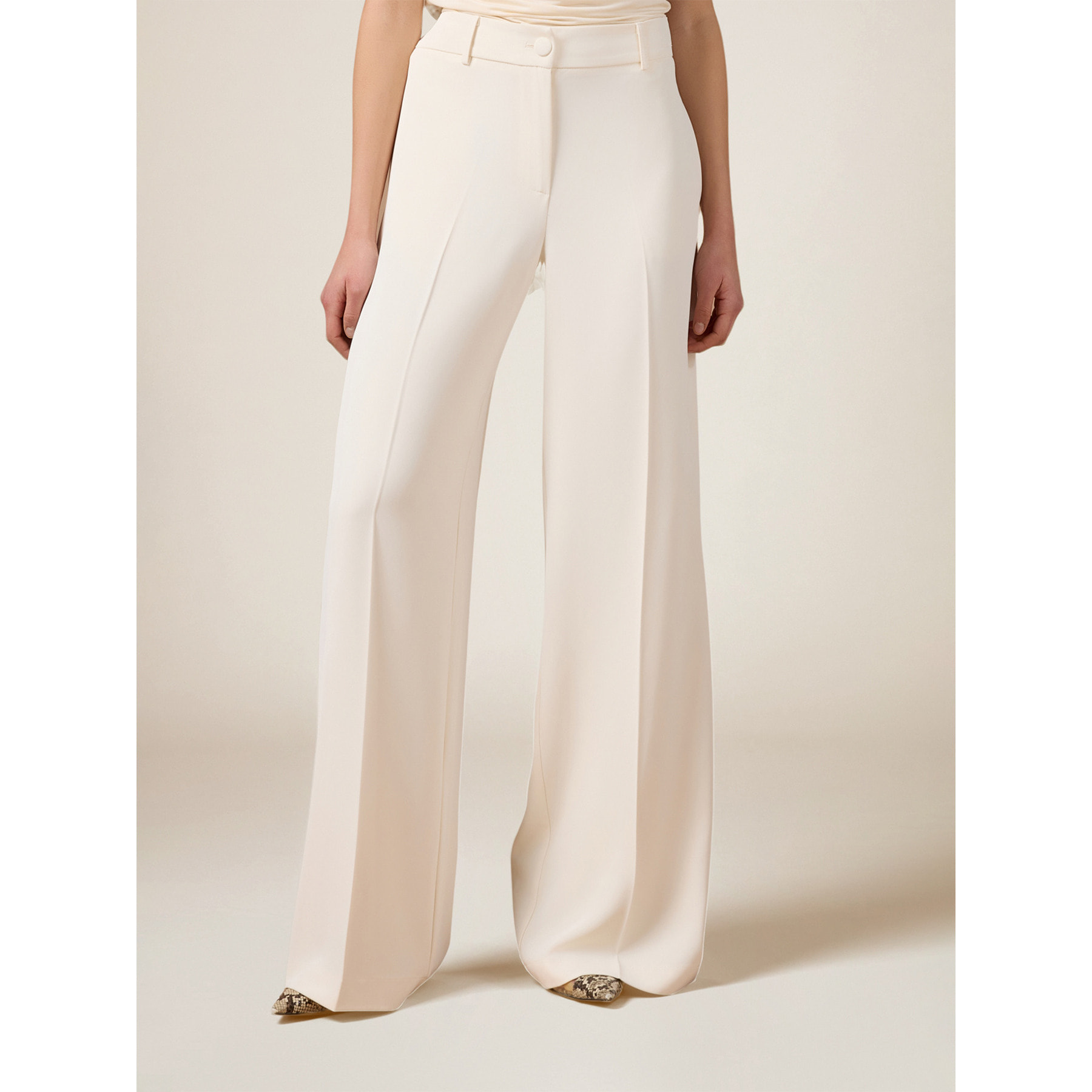 Oltre - Pantalones palazzo de tejido crepé - Blanco