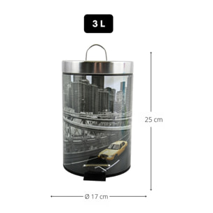 Cubo de basura 3l con tapa msv "new york" de acero inoxidable 16,5 x 25,6 cm