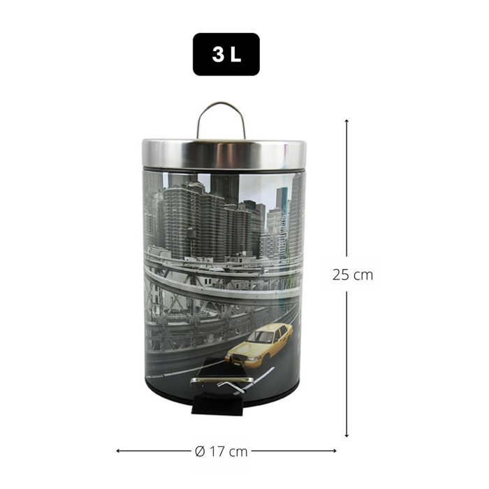 Cubo de basura 3l con tapa msv "new york" de acero inoxidable 16,5 x 25,6 cm