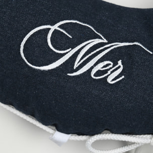 Coussin bouée polycoton décoratif esprit bord de mer - Bleu Marine