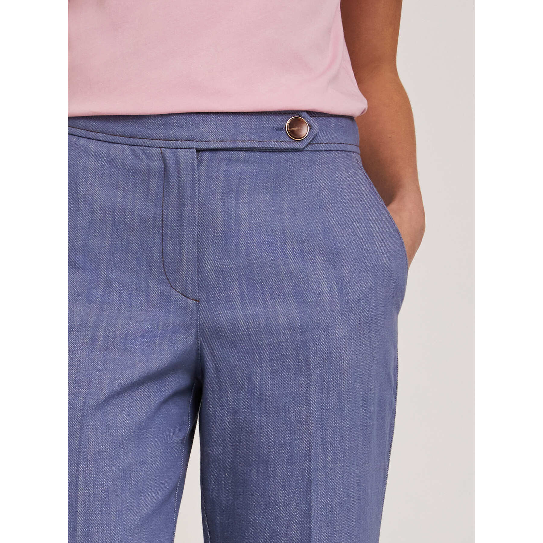Motivi - Pantalón ancho en lona de algodón. - Light - blue