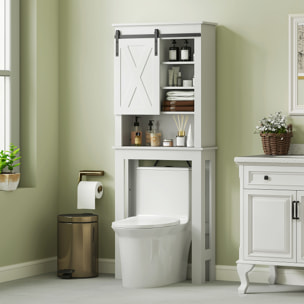 Mueble sobre Inodoro Armario sobre Inodoro con Puerta Corredera de Granero y 6 Compartimentos Mueble de Baño Rústico 67x25x172 cm Blanco