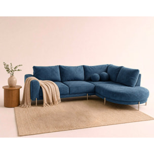 Gabin - Canapé d'angle droit 5 places en velours texturé - Bleu