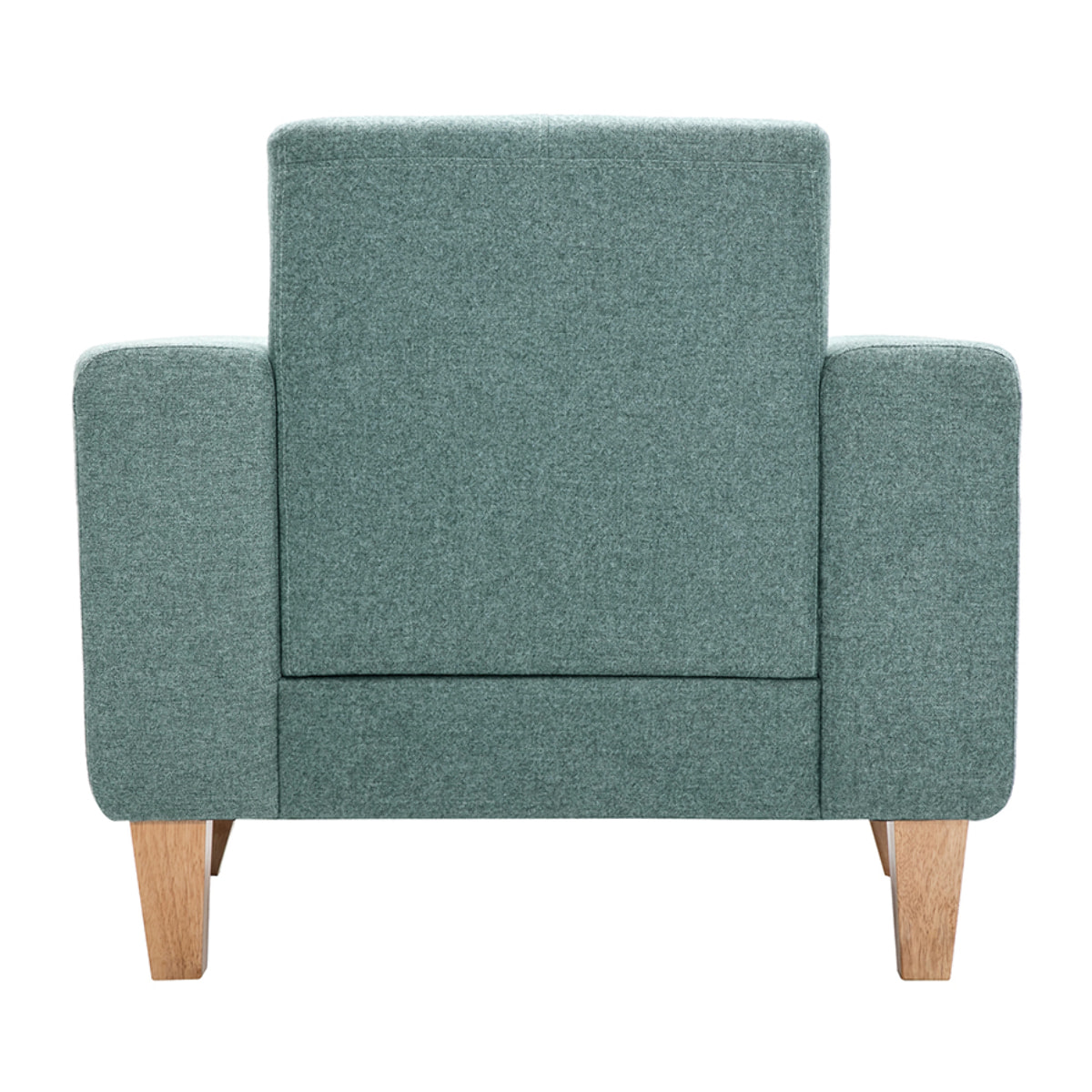 Fauteuil scandinave en tissu vert de gris et bois clair FJORD