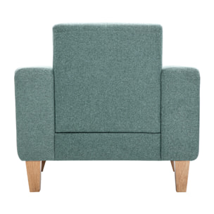 Fauteuil scandinave en tissu vert de gris et bois clair FJORD