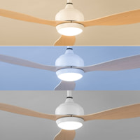 Ventilatore a soffitto con luce LED e 3 pale in ABS Flaled - legno e bianco - Ø132x35 cm