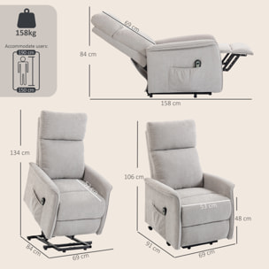 Fauteuil releveur électrique inclinable repose-pieds intégré tissu gris