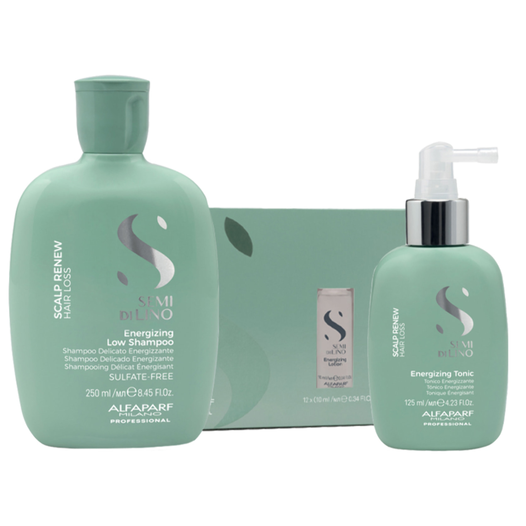 ALFAPARF Kit Semi Di Lino Energizing Low Shampoo 250ml + Tonic + Lotion 12x10ml