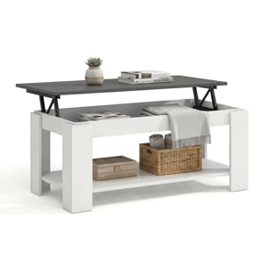 Mesa de centro elevable con almacenaje en blanco mate y gris grafito 102x43-54 cm Lya Blanco Artik (Blanco Mate) - Gris Grafito